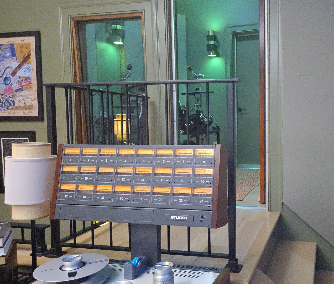 Studio Five: the Studer 24-track meter bridge, with the booth behind